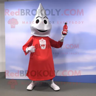 Produktbild von Silberne REDBROKOLY Flasche Ketchup Maskottchen kostümfigur bekleidet mit Leggings und Clutch-Taschen