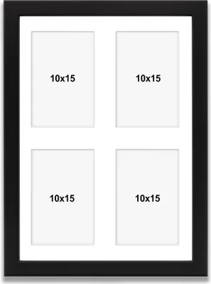 Produktbild von aFFa frames Tisar, Bilderrahmen aus Holz, Acrylglasfront, Mehrfach Bilderrahmen, Bildergalerie, Fotogalerie mit Passepartout, 4 Foto-Ausschnitten für 4 Fotos 10x15 cm Schwarz, 30x40 cm