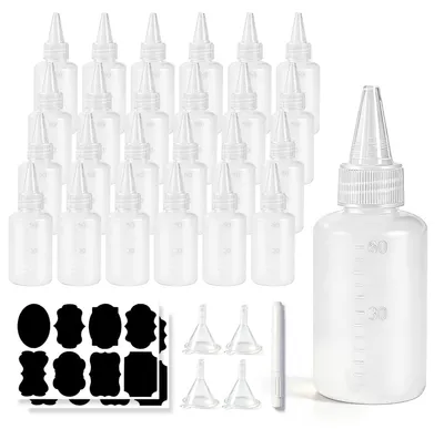 24 Knijpfleaschen 60 ml mit Trichter, Etiketten & Marker