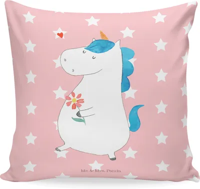 Produktbild von Mr. & Mrs. Panda kuschelkissen 40x40 Einhorn Spaziergang - Rot Pastell - Geschenk, Motivation, Blumen, Dekokissen, Freundin, Unicorn, Einhörner, Kissen, für sofa, Freude
