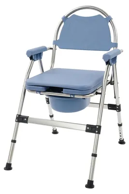 Produktbild von Toilettenstuhl Duschstuhl - Faltbarer Toilettensitz - Höhenverstellbar 46–55 cm - Gepolsterte Doppelsitzfläche - Edelstahlrahmen mit Armlehnen - Blau