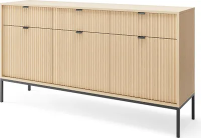 Produktbild von Sideboard mit 154 cm Breite in Eiche mit schwarzem Fußgestell, 3 Türen & 3 Schubladen - NEWCASTLE-160