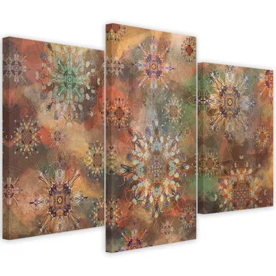 Produktbild von Triptychon auf leinwand sternmosaik 90x60 cm Feeby orange wandbild bereit zum aufhängen