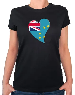 Produktbild von Huuraa Damen T-Shirt Tuvalu Flagge Herz XXL Black Bio Baumwolle Fairtrade Damenshirt Geschenkidee