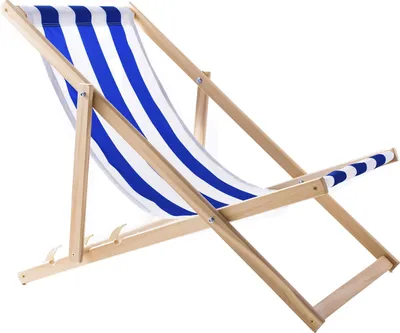 Produktbild von Woodok Liegestuhl aus Buchholz Strandstuhl Sonnenliege Gartenliege für Strand, Garten, Balkon und Terrasse Liege Klappbar bis 120kg Blau/weiß