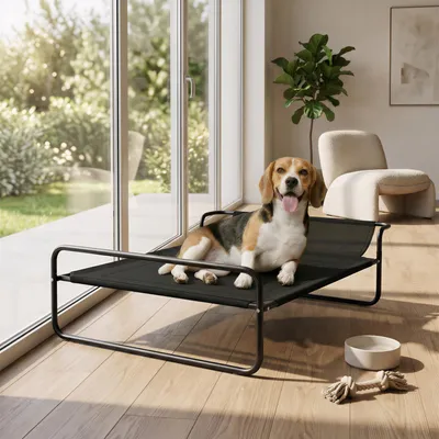 Produktbild von SUGIFT Hundeliege Mesh-Bezug, Hundebett erhöht, atmungsaktiv, Stahlrahmen, Schwarz | bis 20 kg | 91 x 69 x 29 cm
