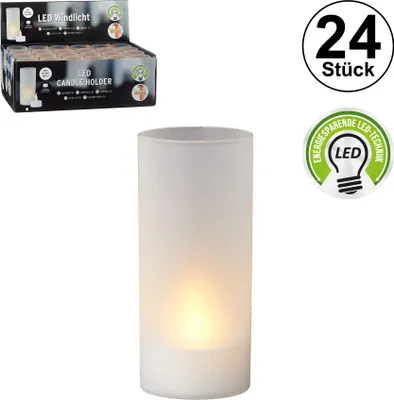 Produktbild von 24x LED Windlicht, weiß, ca.10cm hoch, Deko, Kerze, Timer, Garten, Wohnzimmer, Flammenflackern, Teelichter