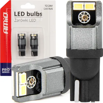 Imagen del producto de Bombillas LED automotrices W5W de 12V/24V con tecnología CANBUS, tipo 3020 SMD, juego de 4 unidades, color blanco, modelo AMiO-03717