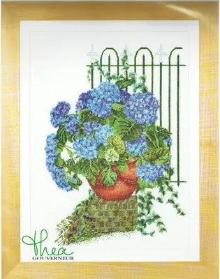 Produktbild von Thea Gouverneur Kreuzstich Stickpackung "Blaue Hortensie I Aida", Zählmuster, 46x60cm