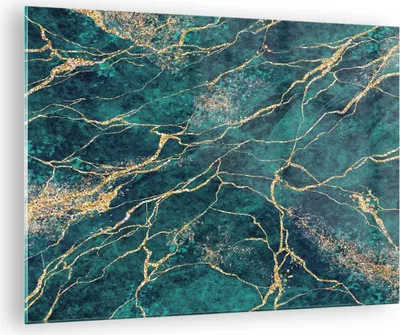 Produktbild von Bilder auf glas - Einteilig - Abstraktion Gold Türkis - 70x50cm - Glasbilder - Wandbilder - Bilder - zum Aufhängen bereit - Wanddekoration aus Glas - Glas Bilder - Wandbild auf Glas - GAA70x50-4564