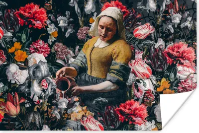 Produktbild von MuchoWow® Poster Milchmädchen - Johannes Vermeer - Blumen 60x40 cm - Schlafzimmerdekoration