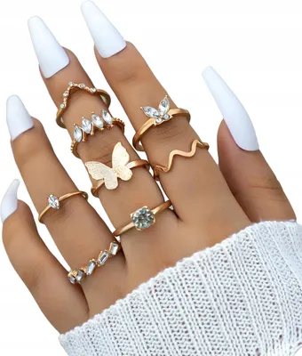Obrázek produktu pro Zlatý RETRO PUNK VINTAGE RING SET 8 kusů CLASSIC Crystals