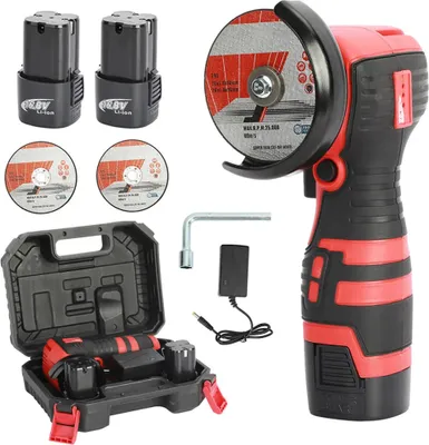 Produktbild von 16.8V Akku-Winkelschleifer, 75mm Schleifscheibe, mit Ladegerät und 2 × 1500Mah Batterien, 2 Stück Trennscheiben