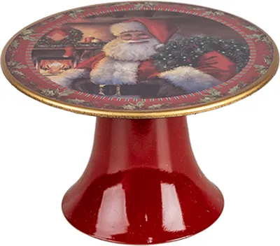 Produktbild von Clayre & Eef Tortenplatte auf Fuß Ø 16x10 cm Rot Kunststoff Weihnachtsmann