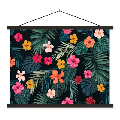 Produktbild von MuchoWow® Textilposter Dschungel - Blätter - Blumen - Mädchen - Kind 150x113 cm mit schwarzem Rahmen - Wohnzimmer