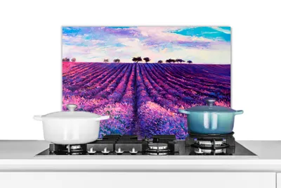 Obrázok produktu pre MuchoWow® Splashback Kuchyňa - Kuchynský backsplash - Ochrana steny pre sporák a drez Olejomaľba - Maľba - Kvety 70x50cm Alu-Dibond (alternatíva k