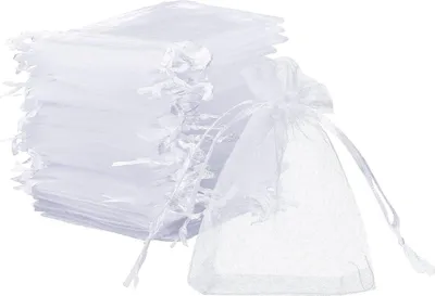 Produktbild von 120 x Organza Säckchen Weiß für Schmuck und Geschenke - 7 x 9 cm 120 Stück