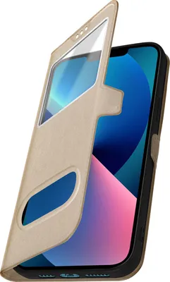 Produktbild von Avizar, iPhone 13 Mini Folio Etui mit Doppelfenster und Standfunktion, Gold