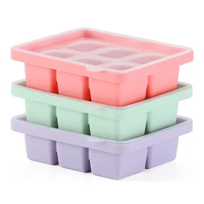 Produktbild von 3 Stück Eiswürfelform, Silikon Eiswürfelbehälter XL Mit Deckel, Stapelbar und Spülmaschinenfest Eiswürfelformen, Für Bier,WeinUnd Baby Snack Inklusiv