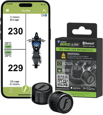 Produktbild von FOBO Bike LITE TPMS – 2 Bluetooth 5.0 Reifendrucksensoren für Motorrad & Roller