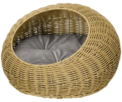 Immagine prodotto di Cuccia per gatti in vimini – Adatta a gatti fino a 4 kg | Colore: marrone chiaro | Dimensioni: 50x50x31 cm