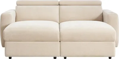 Produktbild von 3-Sitzer Sofa mit elektrischer Relaxfunktion und tiefer Sitzfläche aus beigem Stoff - BERALDA