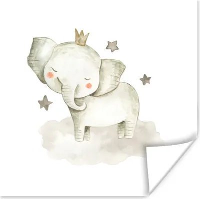Produktbild von MuchoWow® Poster Dschungel - Elefant - Krone 100x100 cm - Babyzimmer