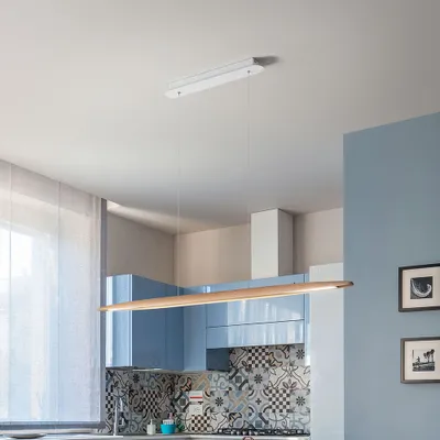 Produktbild von Fabas Luce LED Pendelleuchte Ribot 2000x65mm 26W Warmweiß Eichenholz dimmbar