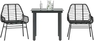 Imagen del producto de Juego de comedor de jardín de 3 piezas, fabricado en ratán sintético . Incluye: mesa y 2 sillas. Ideal para balcones, terrazas y jardines