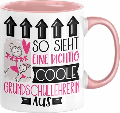 Produktbild von Grundschullehrerin Geschenk Tasse Geschenkidee für Grundschullehrerin Geburtstag Weihnachten Spruch So Sieht Eine Richtig Coole Grundschullehrerin Aus Kaffee-Becher  (Rosa)
