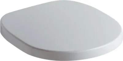 A white toilet seat is shown from a slightly elevated side angle against a white background.
