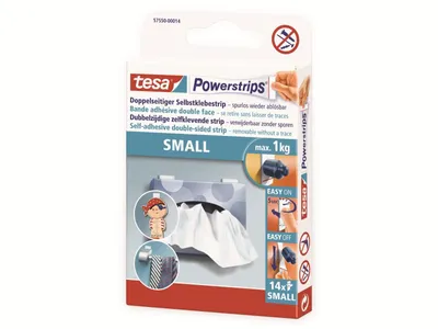 Immagine prodotto di tesa® 57550-00014-01 Powerstrips® Small - rimovibile, capacità di carico 1 kg, bianco, 14 pezzi