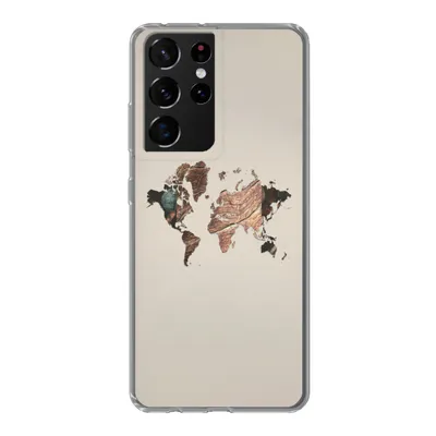 Produktbild von MuchoWow® Handyhülle Schutzhülle Hülle für Samsung Galaxy S21 Ultra Weltkarte - Holz - Braun Silikon Softcase Handy Hülle - Mobiltelefon
