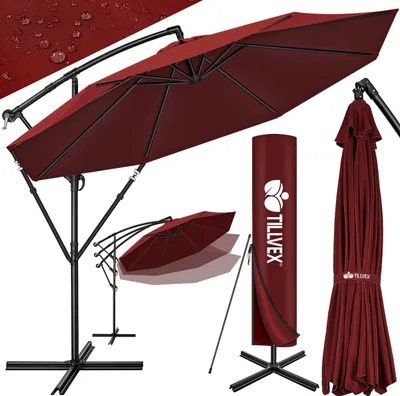 Produktbild von tillvex Sonnenschirm Rot Ø 300 cm Ampelschirm Gartenschirm Marktschirm Kurbel Balkon Alu Neigbar