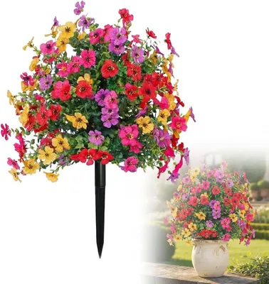 Produktbild von Künstliche Petunien mit Erdspieß, 56 cm Kunstblumen für Garten Balkon Pflanzkübel Terrasse & Außendekoration