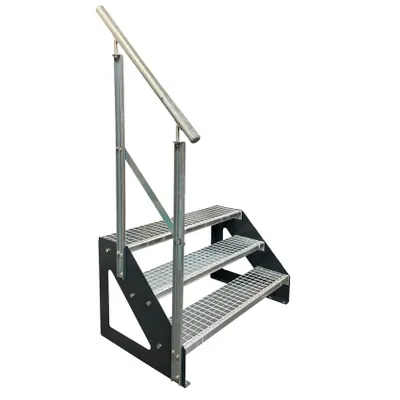 Obrázek produktu pro Volně stojící ocelové příčkové schodiště 3 stupně a zábradlí Pozinkované / Příčky antracit / Zábradlí vlevo - (d x š x v) 62cm x 100cm x 57cm