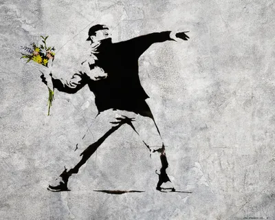 Produktbild von Banksy Kunstdruck Bild - Der Blumenwerfer, Graffiti Streetart (40 x 50 cm)