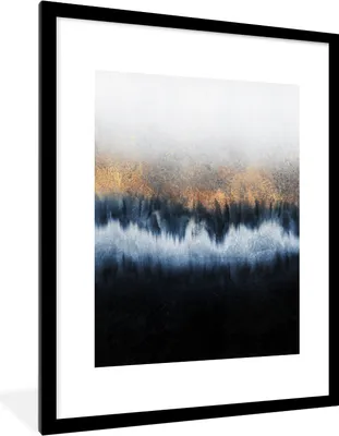 Produktbild von MuchoWow® Gerahmtes Poster Abstrakt - Gold - Luxus - Blau 60x80 cm - Poster mit Schwarzem Bilderrahmen Wandposter Rahmen Foto Bilder - Wohnzimmer - Dekorationen - Prämie