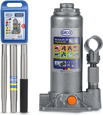 Produktbild von alca® hydraulischer Wagenheber 3t im Koffer I Stempelwagenheber aus Stahl I Hubhöhe 195–380 mm I Autoheber für PKW SUV Transporter I Unterstellheber für Werkstatt und unterwegs