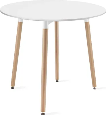 Produktbild von Esszimmertisch Runder weißer Esstisch mit Beinen aus Naturbuche, 80 cm Durchmesser - Modernes und ergonomisches Design für Küche Esszimmer, Wohnzimmer
