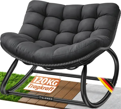 Produktbild von ELONEO Schaukelstuhl Outdoor XXL – ergonomischer Loungesessel mit Premium-Sitzpolster, wetterfest für Innen & Außen, rutschfest, belastbar bis 120kg