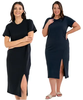 Productafbeelding van Jurk – damesjurk, maat M – zwarte midi-jurk – T-shirtjurk – jurk met split