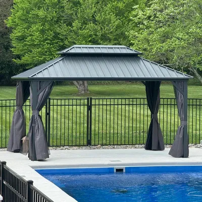 Produktbild von PURPLE LEAF Economy Hardtop Pavillon 3x4,25 m wasserdicht, winterfest und stabil, geeignet für den Garten, Grau