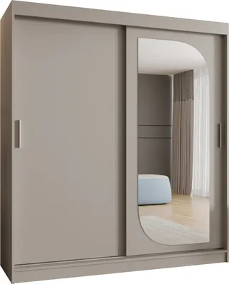 Produktbild von MEBLE KRYSPOL LUCY 180 Kleiderschrank mit zwei Schiebetüren für Schlafzimmer – moderner Aufbewahrungsschrank mit Kleiderstange und Regalen – 180x200x62cm - Kaschmir