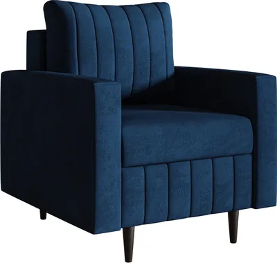 Image de Fauteuil à oreilles 80 cm Scandi - fauteuil avec accoudoirs, fauteuil club de salon, couleurs au choix, pieds en bois (bleu foncé - Kronos 09)
