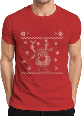 Produktbild von Merry Christmas Ugly Sweater Rentier Weihnachtsgeschenk Herren T-Shirt, Rot, L