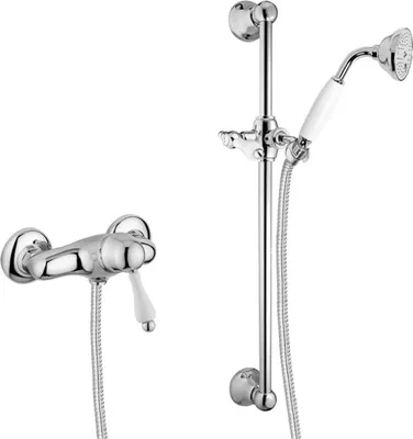 Produktbild von Luxus Badezimmer Duschgarnitur Aufputz-Einhebelbrausebatterie Silber / Weiß - Dusch Brauseset mit Brausestange