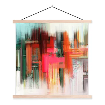 Produktbild von MuchoWow® Textilposter Ölgemälde - Abstrakt 40x40 cm mit holzfarbenen Rahmen - Posterleiste