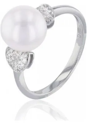 Obrázek produktu pro Luna-Pearls – 005.1040 – Prsten – 750 bílé zlato – sladkovodní kultivovaná perla 8,5–9 mm – 30 briliantů H/SI 0,13 ct.
