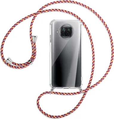 Produktbild von Handykette Backcover-Schutzhülle mit Band (Metall silberfarben) für Xiaomi Mi 10T Lite 5G - weinrot/gelb/grau